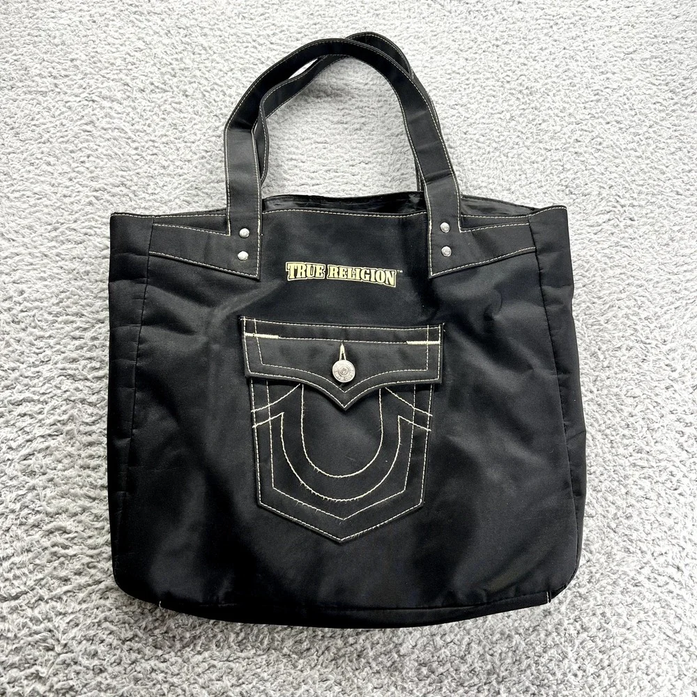True‎ Religion Black Canvas Tote Logo Bag Lightweight